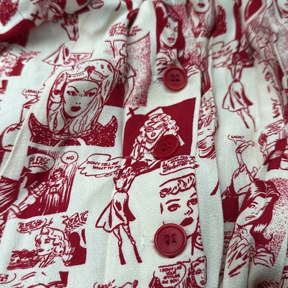 Reformation Concord Dress in comic print RARE 8 viscose blend cream red mini - Picture 5 of 6